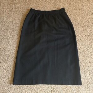 Vintage Briggs Skirt Sz 12 Black Wool Midi Straight Lined Modest Classic Neutral